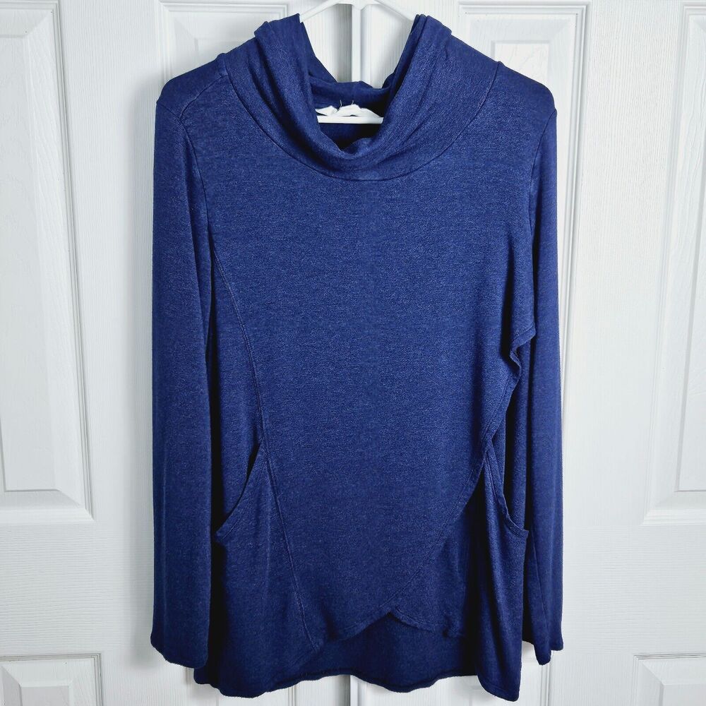 Magnolia Grace Faux Wrap Sweater Womens XXL Blue Pockets Long Sleeve Loungewear